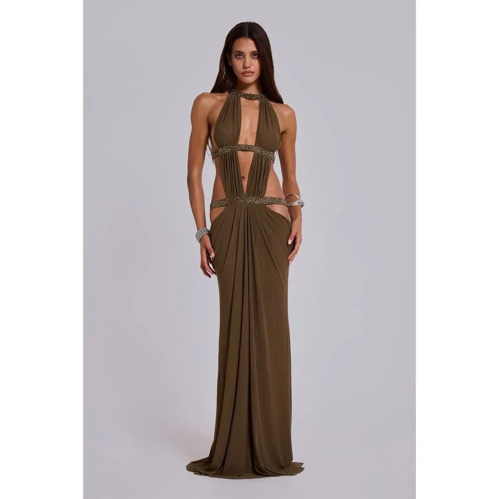 Jaded London 6AM Cut Out Maxi Dress in Moss US 4 new condition - Picture 12 of 13